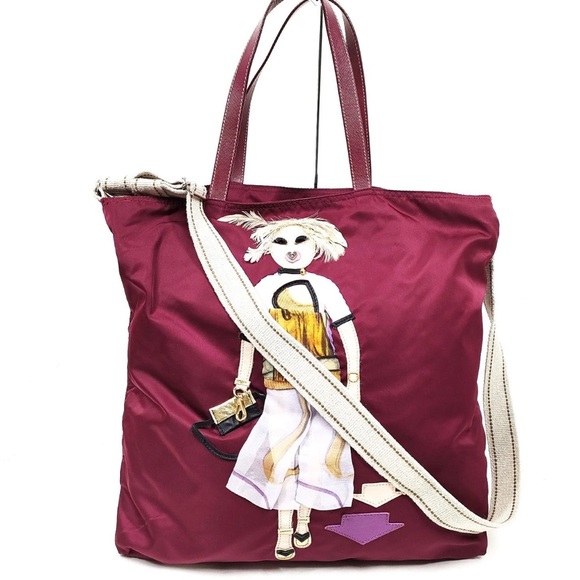 Prada Burgundy Tote with Artistic Figure Design